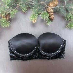 Victoria's Secret Black Strapless Bra with Studded Detail and Velvet sides